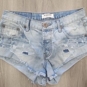 One Teaspoon Women's Ripped Jean Shorts - Light Blue